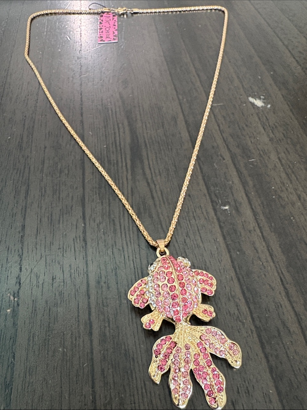 Betsey Johnson Gold Tone Pink Crystal Koi Fish Necklace